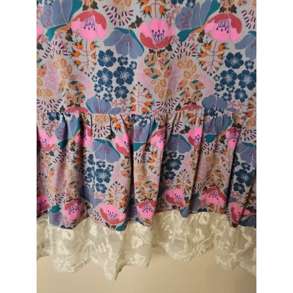Matilda Jane Blouse Women Medium Pink Blue Floral Boho Lace Trim Tassels Crochet - Picture 11 of 16